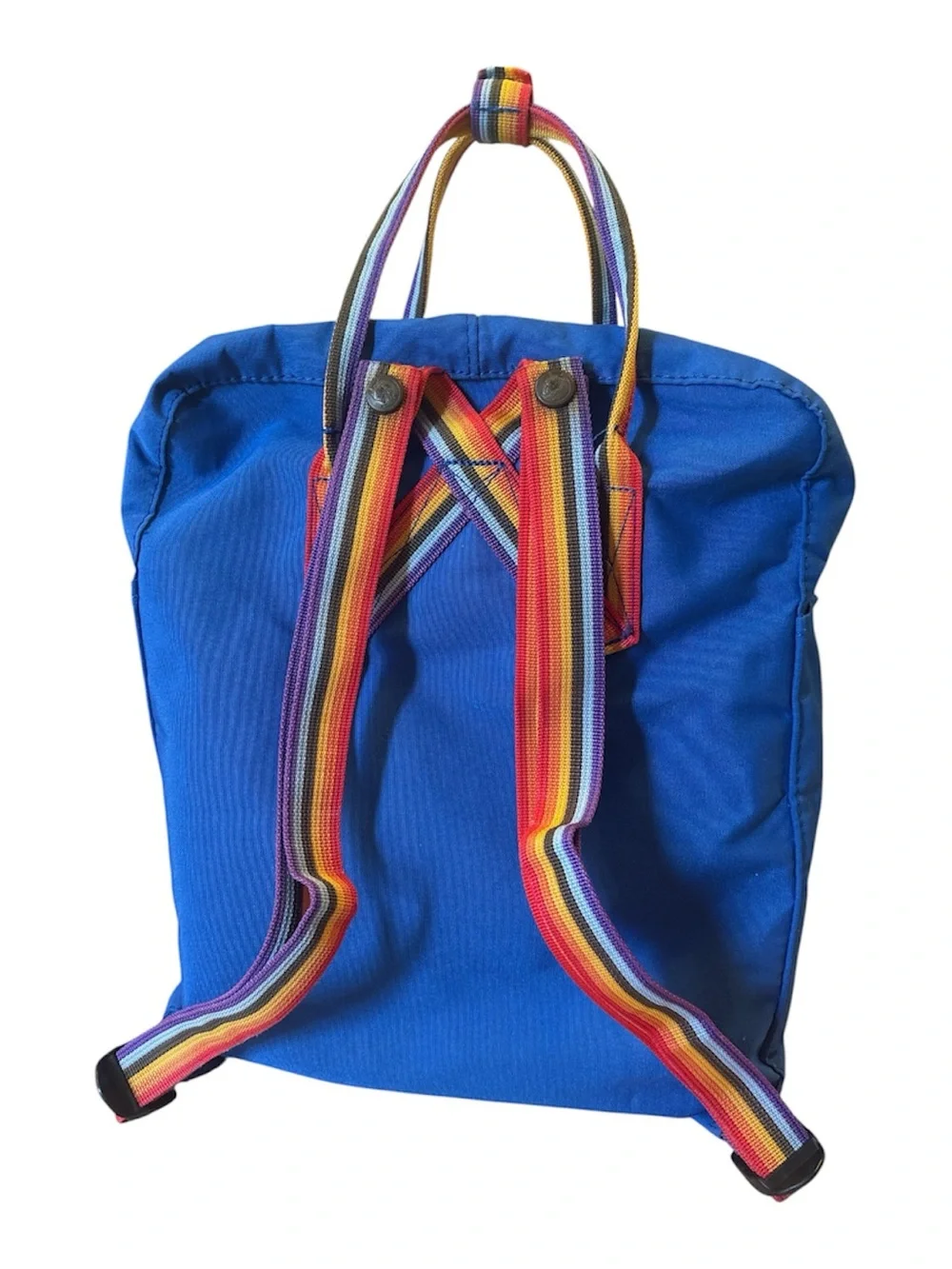 Fjallraven Kanken Mini Royal Blue Backpack with Rainbow Straps